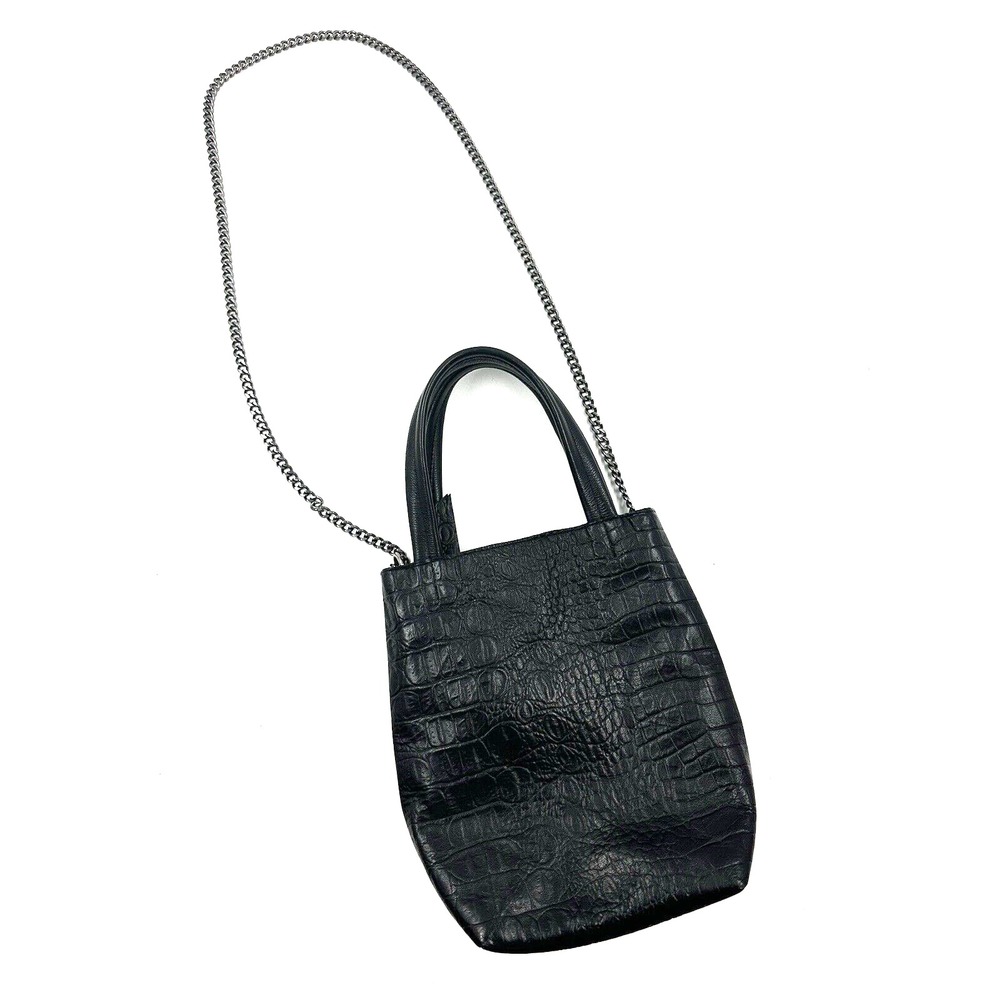 Cleobella Croc Black Leather Crossbody Handbag Chain Strap Women's Purse